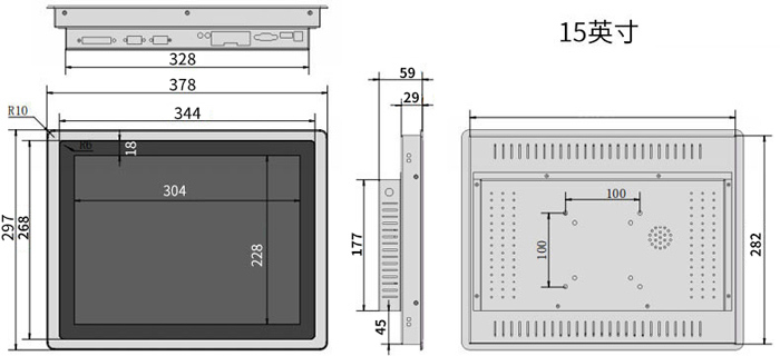 15英寸電容工控機尺寸圖